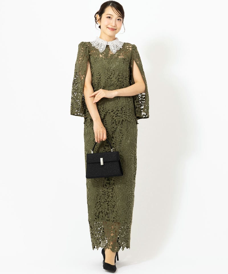 Leja レジャ ボリュームチュールパイピングフレアドレス グリーン系