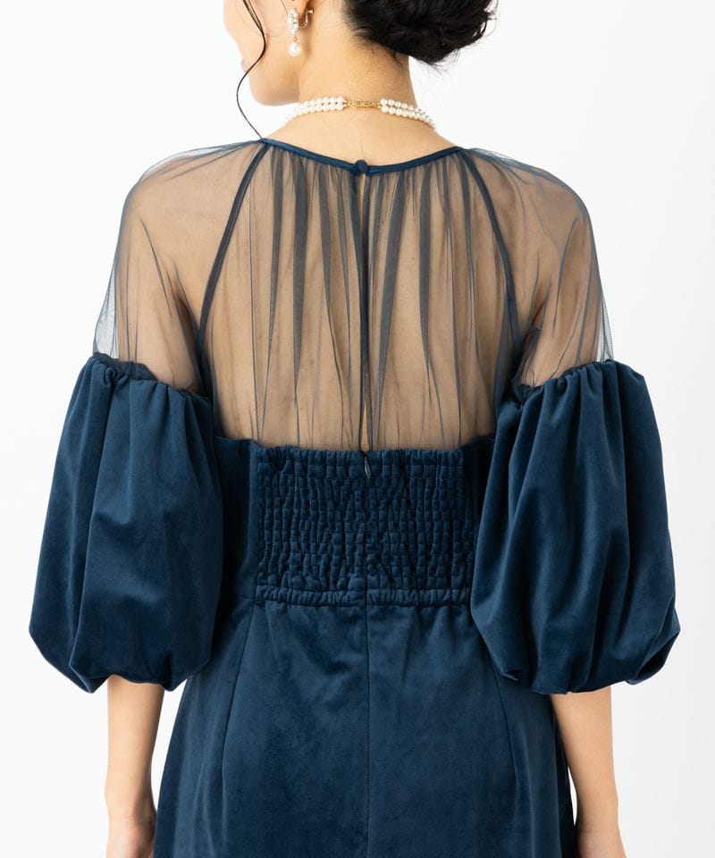 Ameri VINTAGE アメリヴィンテージ スフレスリーブベロアドレス ブルー