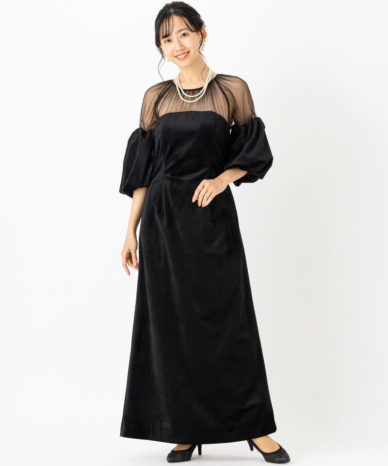 AMERI VINTAGE 美品ベロアドレス ブラック/ベージュ Ameri VINTAGE アメリヴィンテージ スフレスリーブベロアドレス