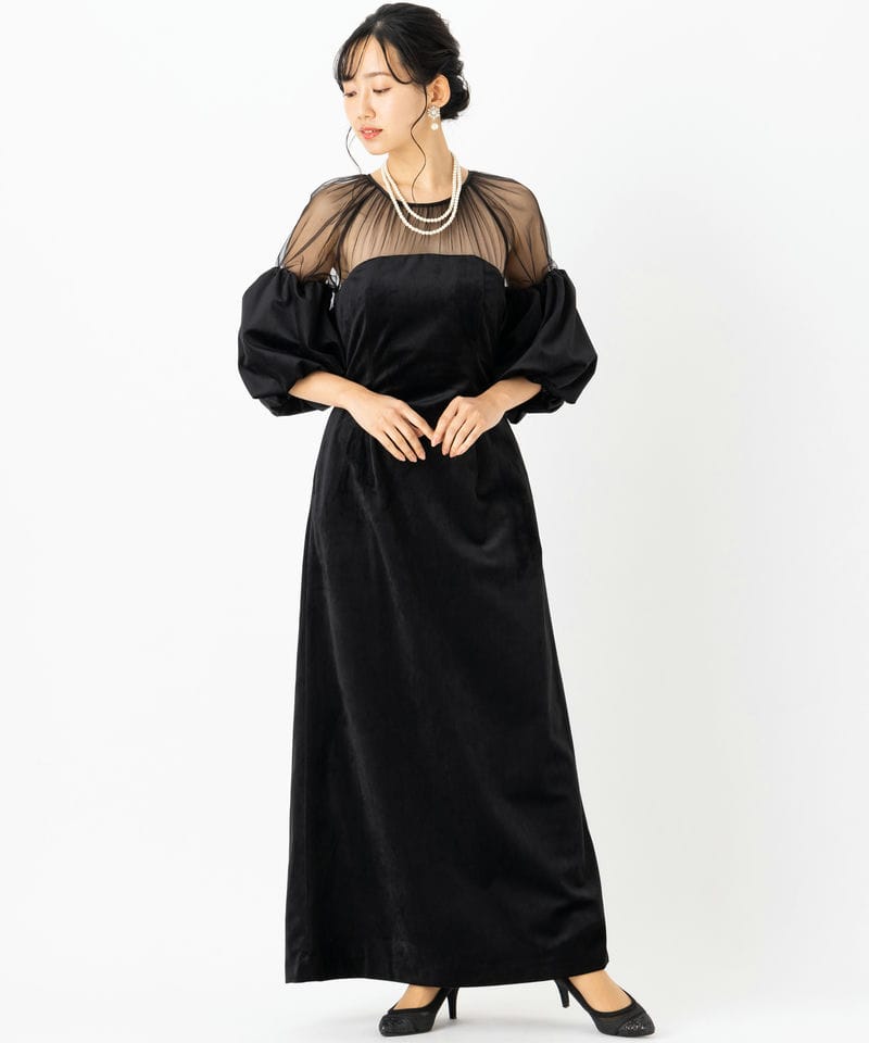 Ameri VINTAGE アメリヴィンテージ スフレスリーブベロアドレス