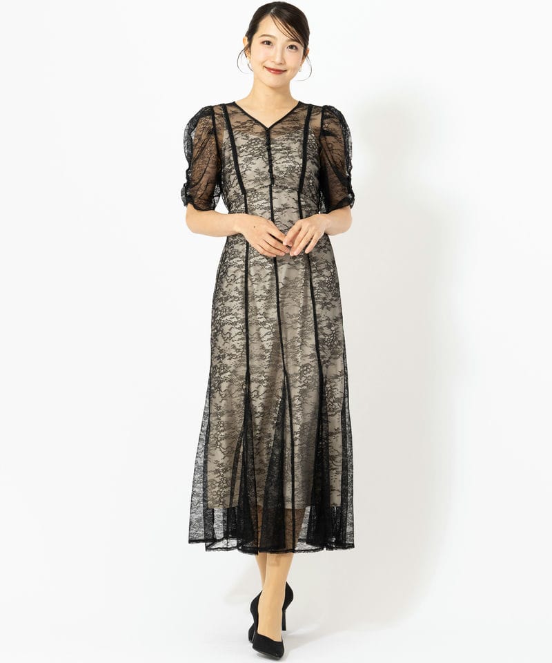 JILL STUART ジルスチュアート ラメコードレースバイカラードレス