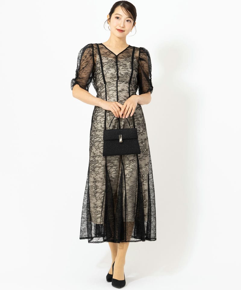 JILL STUART ジルスチュアート ラメコードレースバイカラードレス