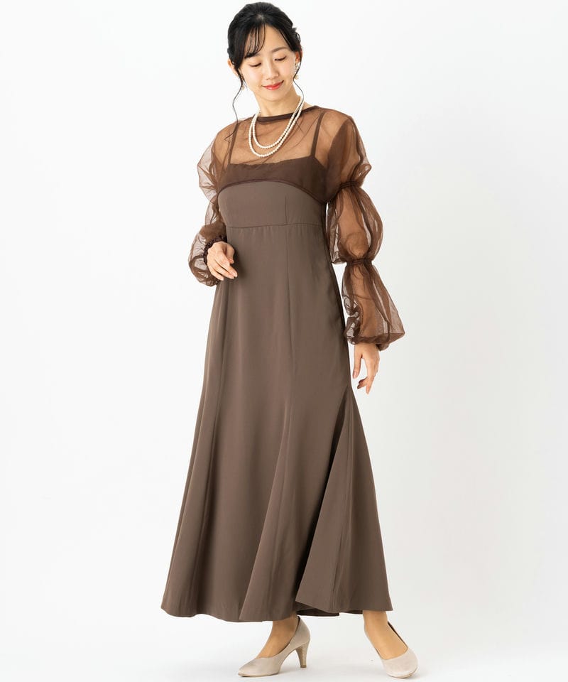 Kastane カスタネ チュールレイヤードボレロドレス ブラウン系 | 結婚