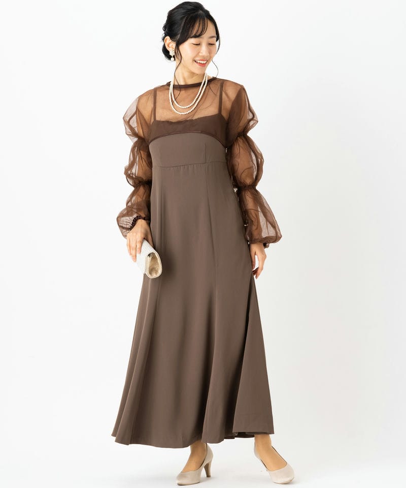 Kastane カスタネ チュールレイヤードボレロドレス ブラウン系 | 結婚