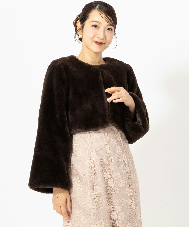 Aimer エメ エコファーノーカラージャケット ブラウン系 | 結婚式