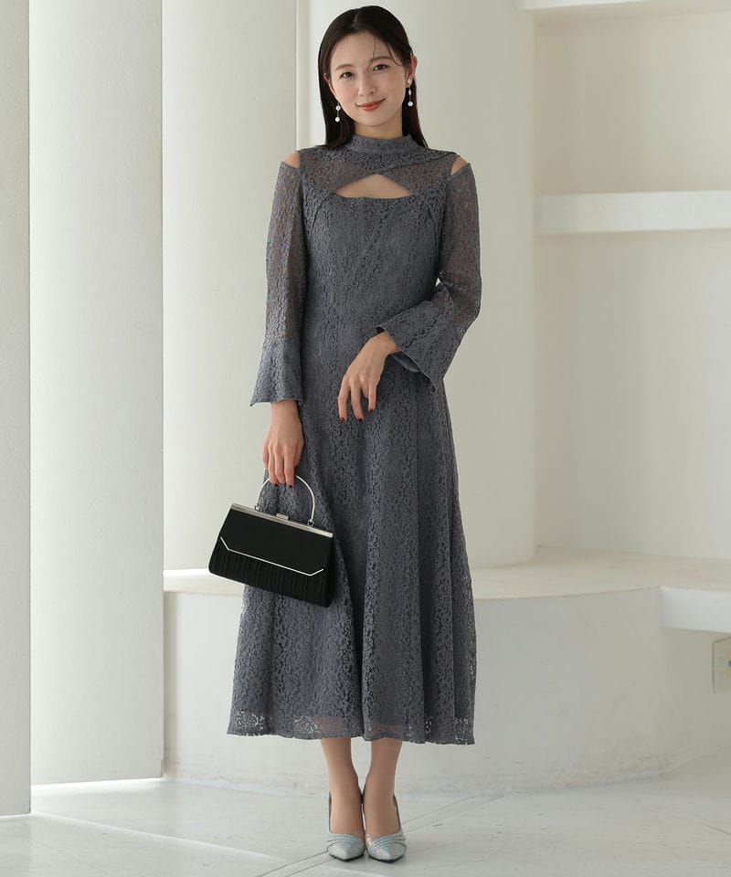 Select Shop カッティングデザインレースドレス グレー系 | 結婚式