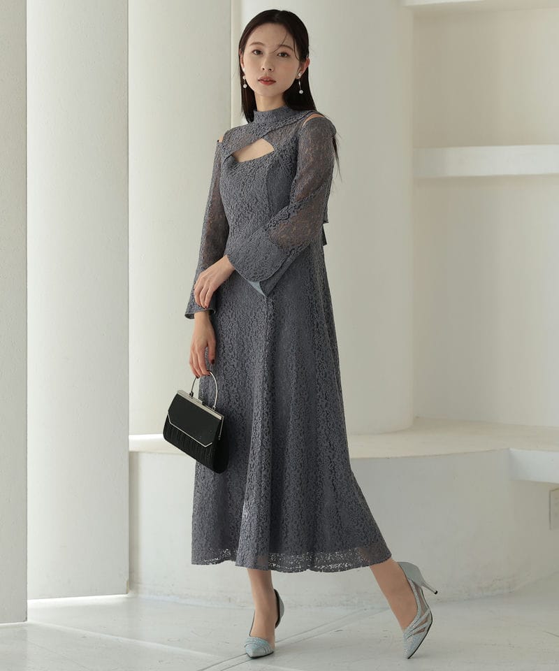 Select Shop カッティングデザインレースドレス グレー系 | 結婚式