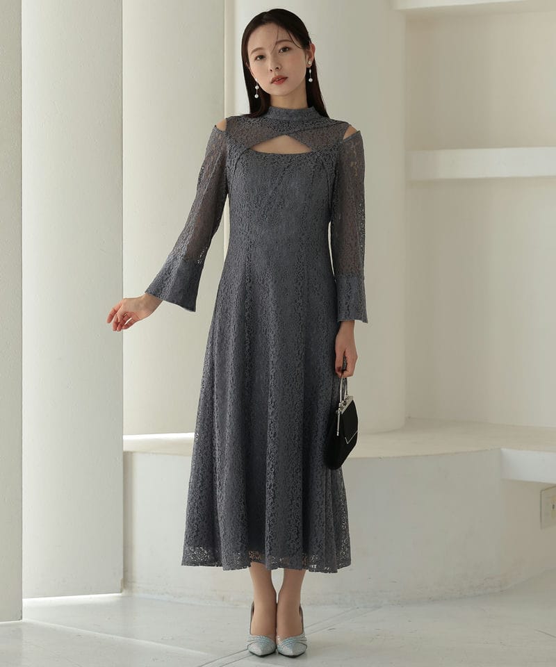 Select Shop カッティングデザインレースドレス グレー系 | 結婚式
