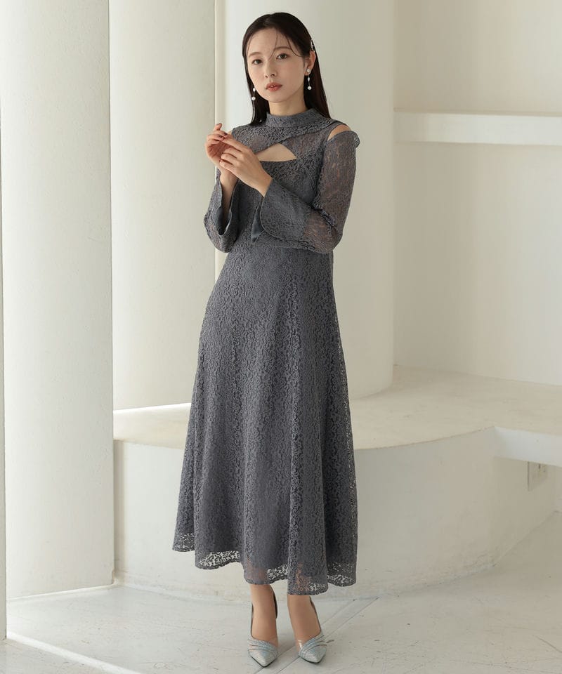 Select Shop カッティングデザインレースドレス グレー系 | 結婚式