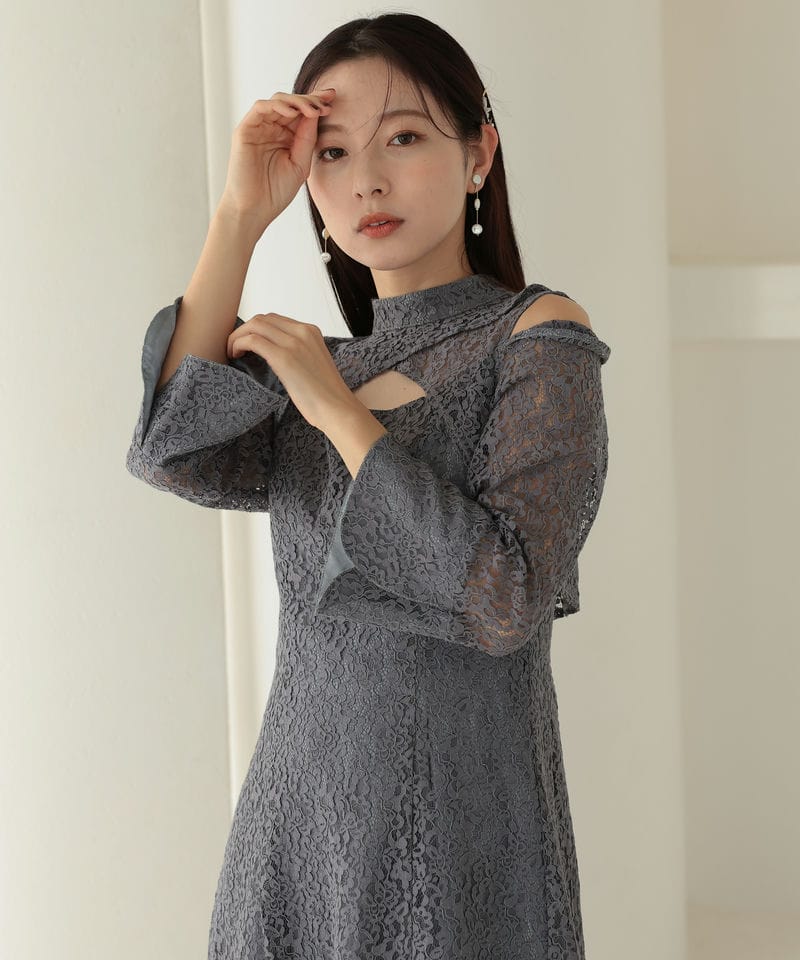 Select Shop カッティングデザインレースドレス グレー系 | 結婚式