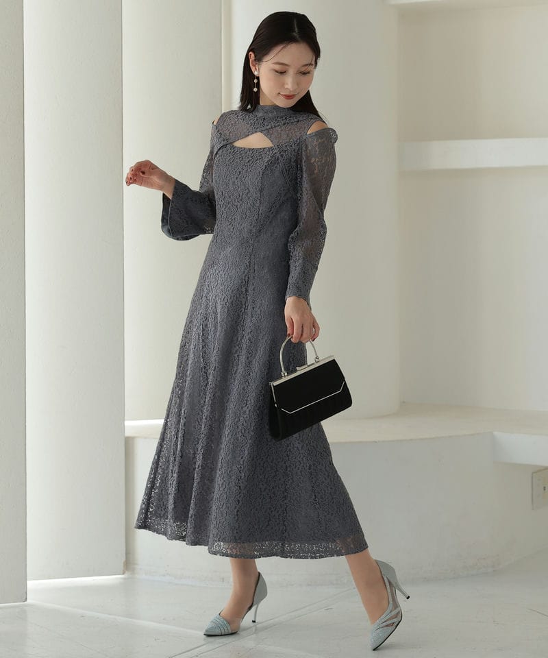Select Shop カッティングデザインレースドレス グレー系 | 結婚式