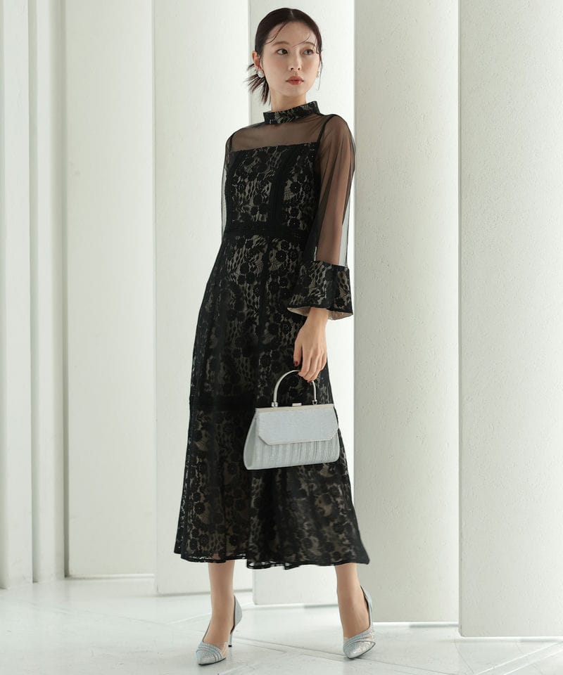 Select Shop プチハイネックレース切替ドレス ブラック系 | 結婚式