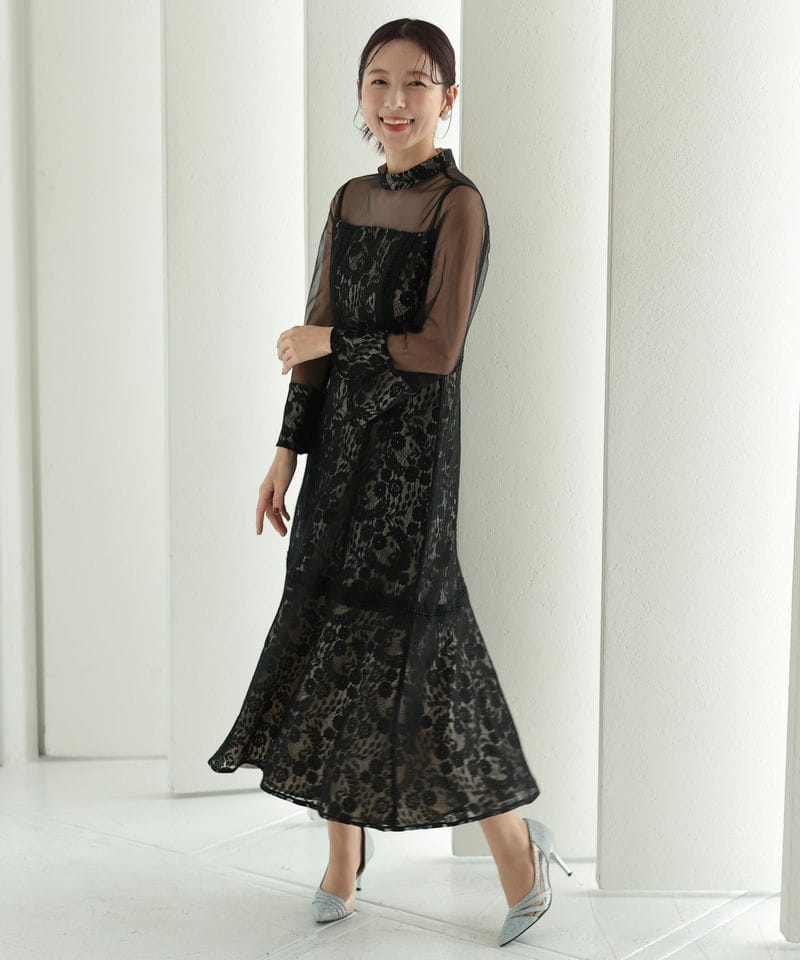 Select Shop プチハイネックレース切替ドレス ブラック系 | 結婚式 Select Shop プチハイネックレース切替ドレス ブラック系 | 結婚式