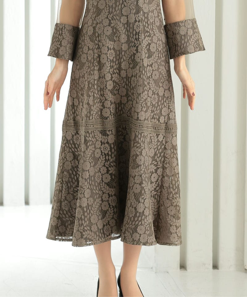 Select Shop プチハイネックレース切替ドレス ブラウン系 | 結婚式
