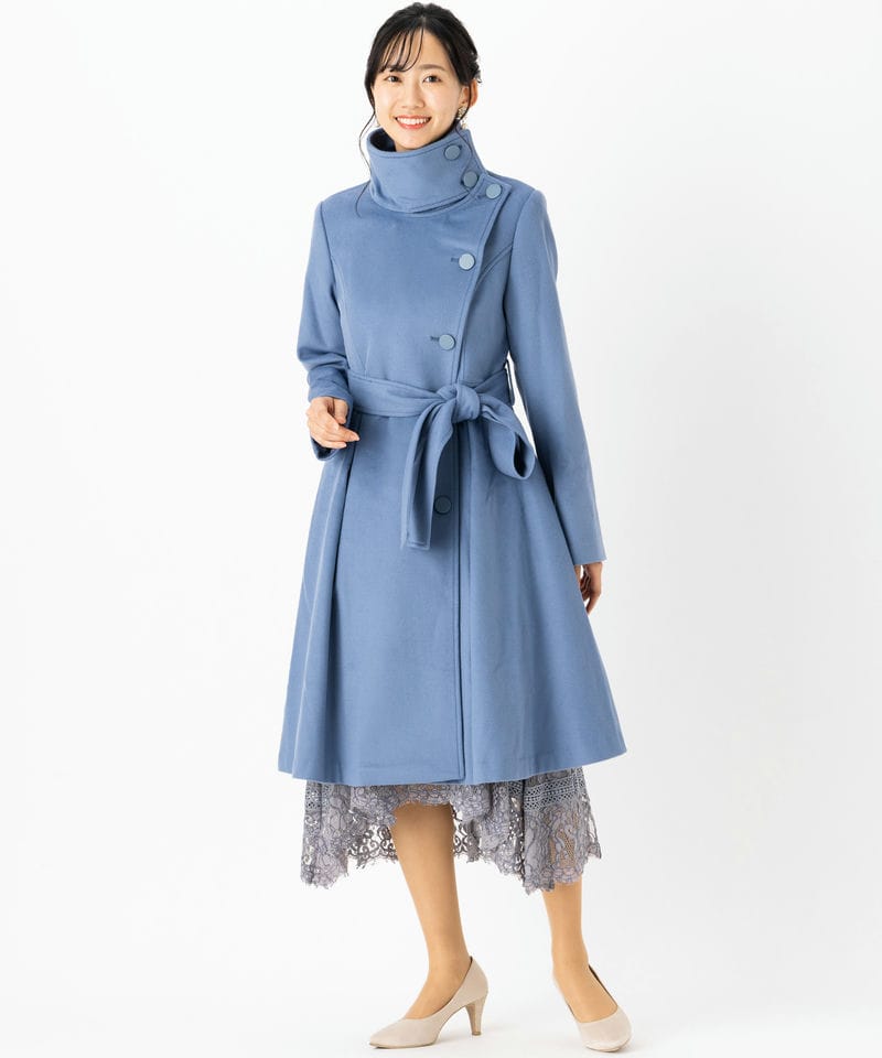極美品 ウール100% ルイルエブティック スタンドカラー フレアロングコート RUIRUE BOUTIQUE ルイルエブティック スタンドカラーフレアウール