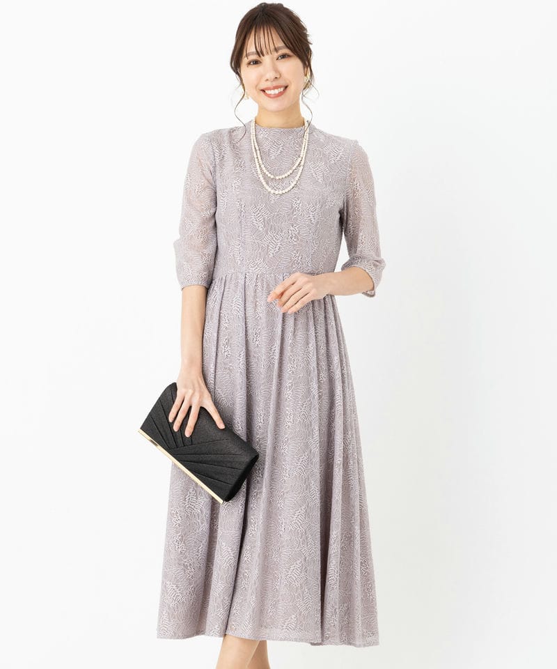 Aimer エメ ベロアリボン付きラメレースドレス ベージュ系 | 結婚式