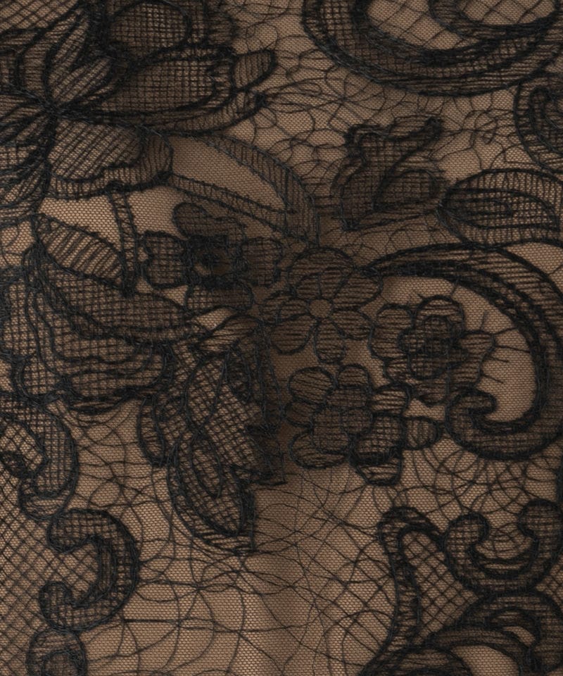 Leja レジャ 刺繍レース透け感プリーツ袖Iラインドレス ブラック系 x
