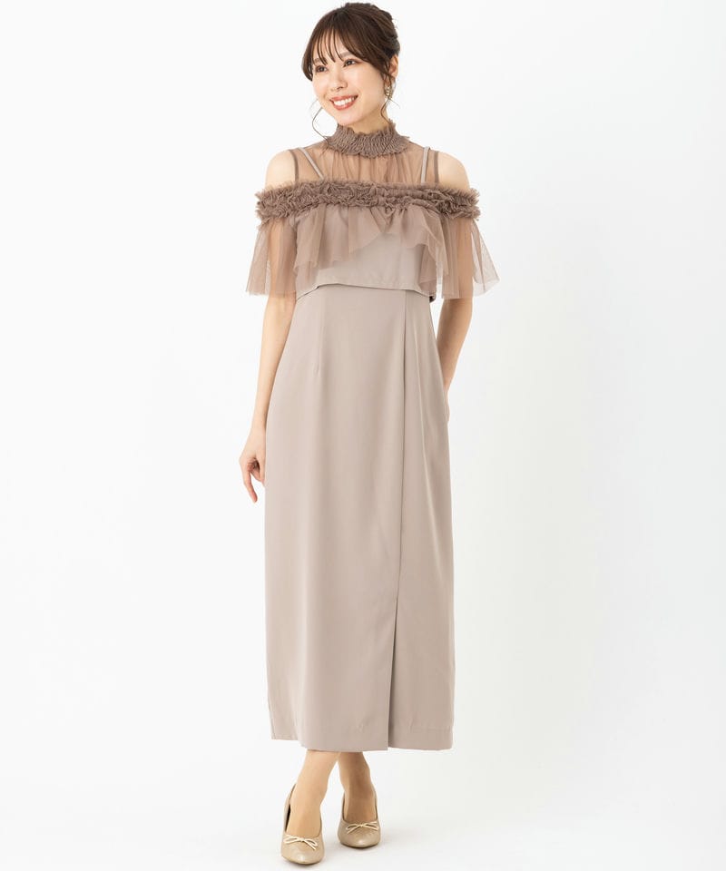 Select Shop チュールフリルビスチェ付きドレス ピンク系 x ベージュ系