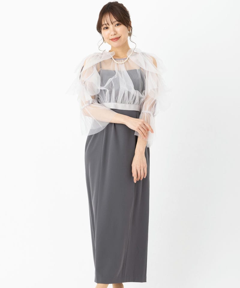 SNIDEL スナイデル サスティナブルリボンスリーブボレロドレス グレー