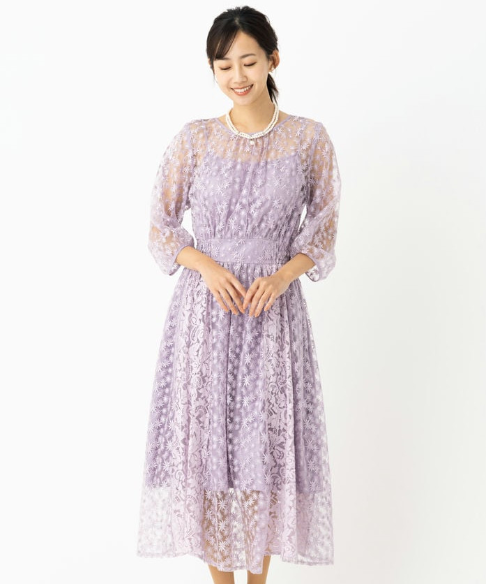dazzlin ダズリン ネックツイスト刺繍レースドレス パープル系 | 結婚
