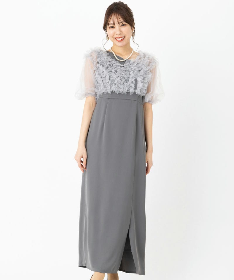 Leja レジャ チュールフリルボレロアシンメトリーIラインドレス グレー
