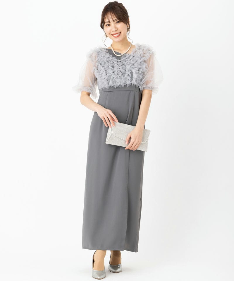 Leja レジャ チュールフリルボレロアシンメトリーIラインドレス グレー