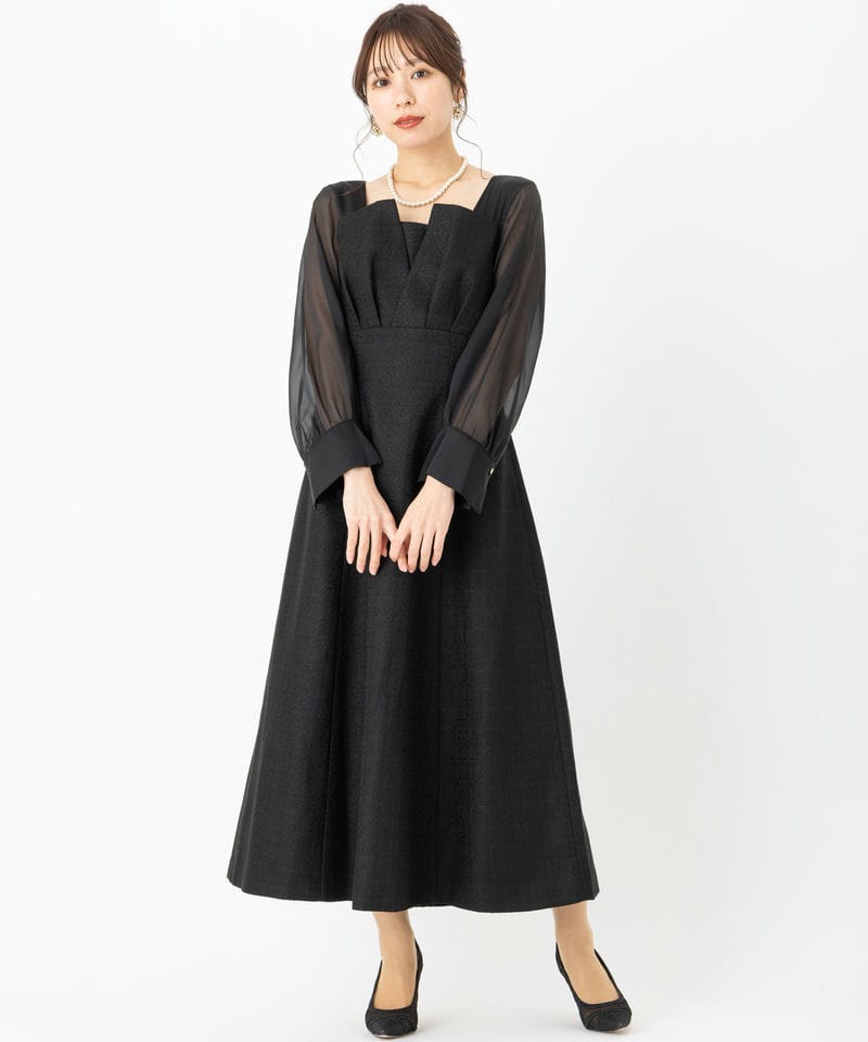 SNIDEL スナイデル シアーロングスリーブドレス ブラック系 | 結婚式