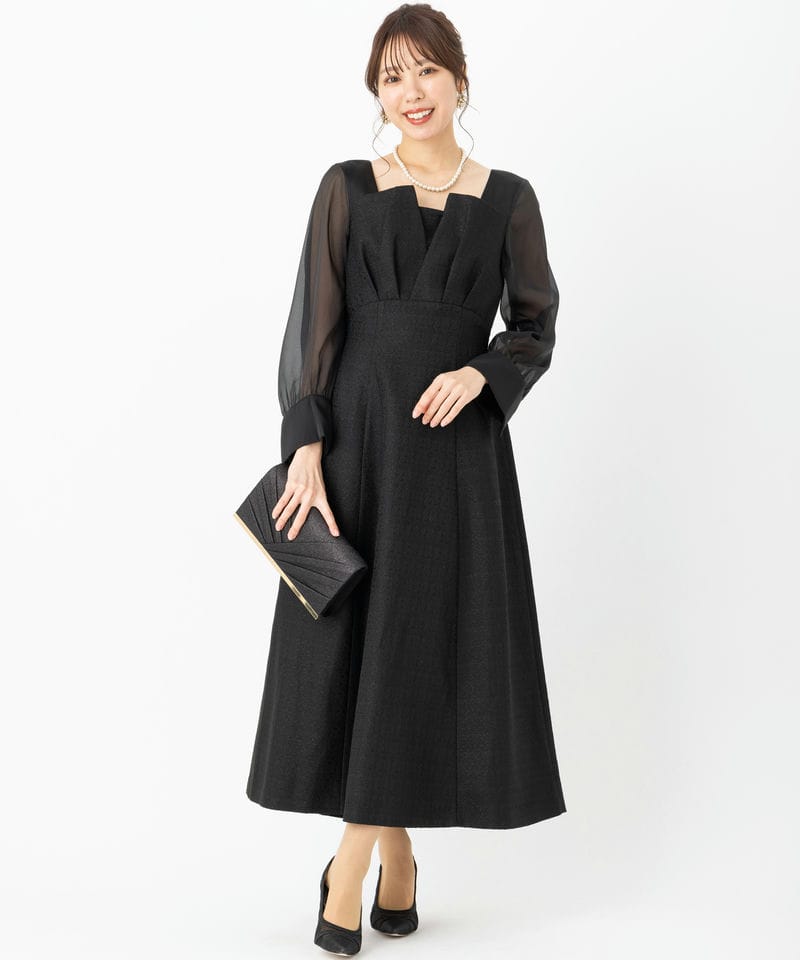 SNIDEL スナイデル シアーロングスリーブドレス ブラック系 | 結婚式