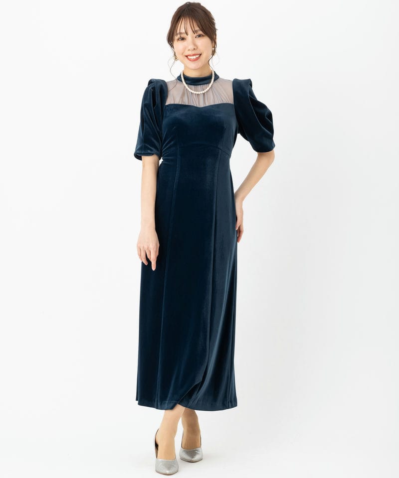LilyBrown リリーブラウン シアーネックベロアドレス ブルー系 | 結婚