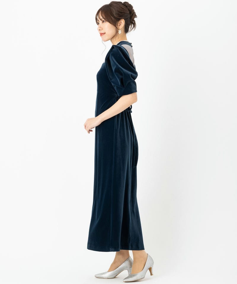 lilybrown シアーネックベロアドレス ネイビー リリーブラウン LILY BROWN シアーネックベロアドレス （BLU