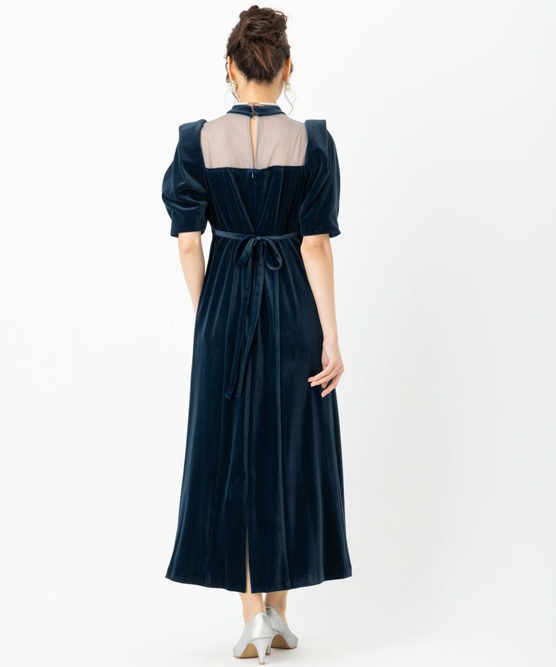LilyBrown リリーブラウン シアーネックベロアドレス ブルー系 | 結婚