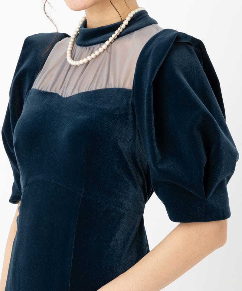 LilyBrown リリーブラウン シアーネックベロアドレス ブルー系 | 結婚
