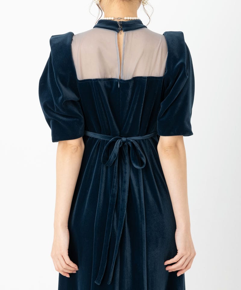 LilyBrown リリーブラウン シアーネックベロアドレス ブルー系 | 結婚