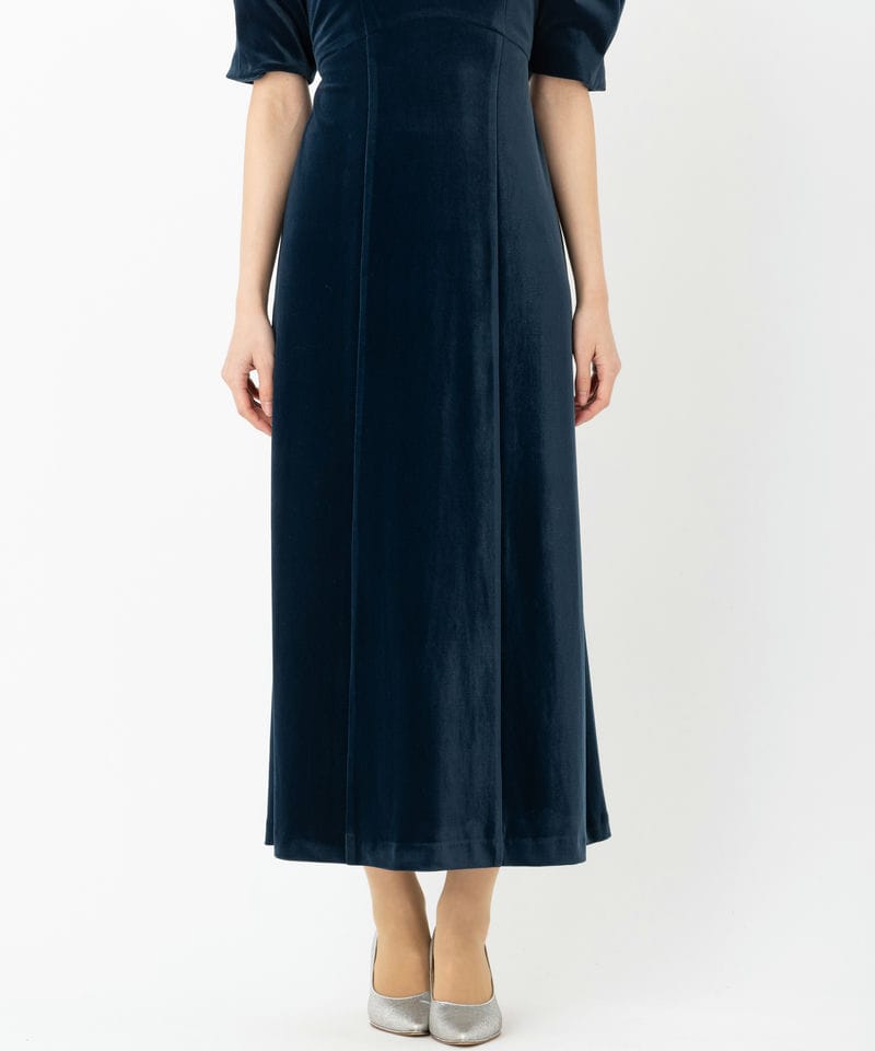 LilyBrown リリーブラウン シアーネックベロアドレス ブルー系 | 結婚