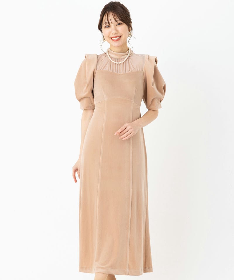 LilyBrown リリーブラウン シアーネックベロアドレス ベージュ系