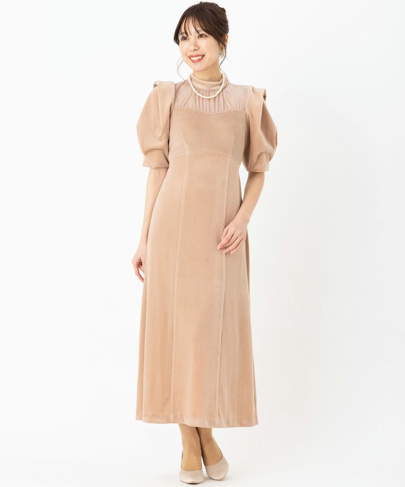 LilyBrown リリーブラウン シアーネックベロアドレス ベージュ系