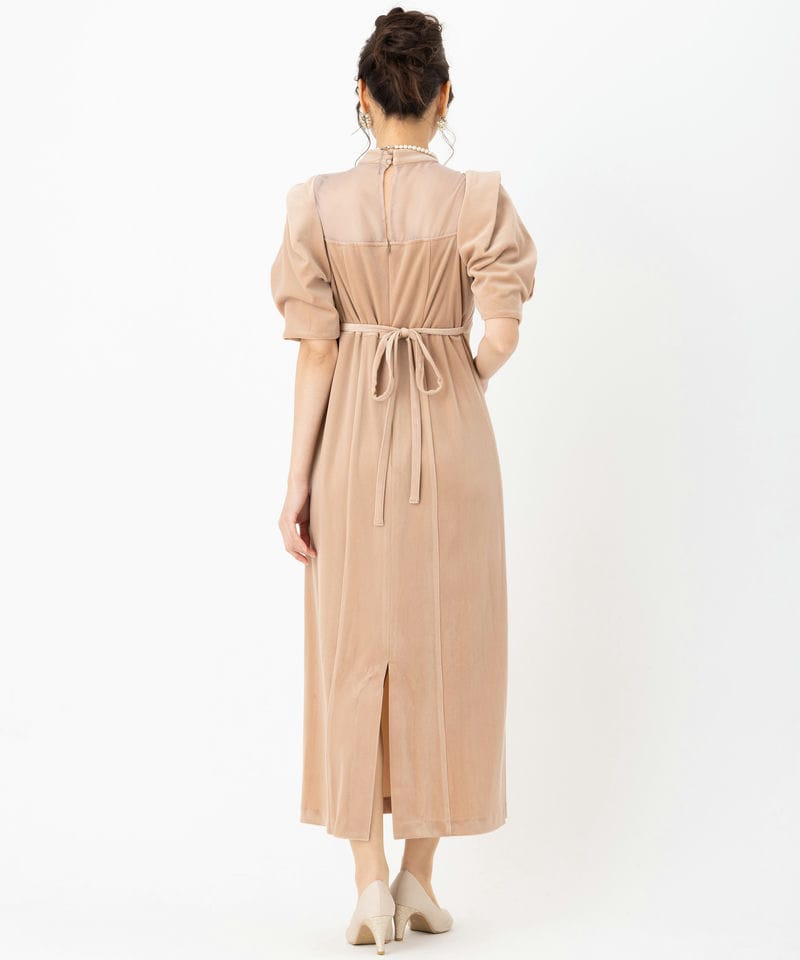 LilyBrown リリーブラウン シアーネックベロアドレス ベージュ系