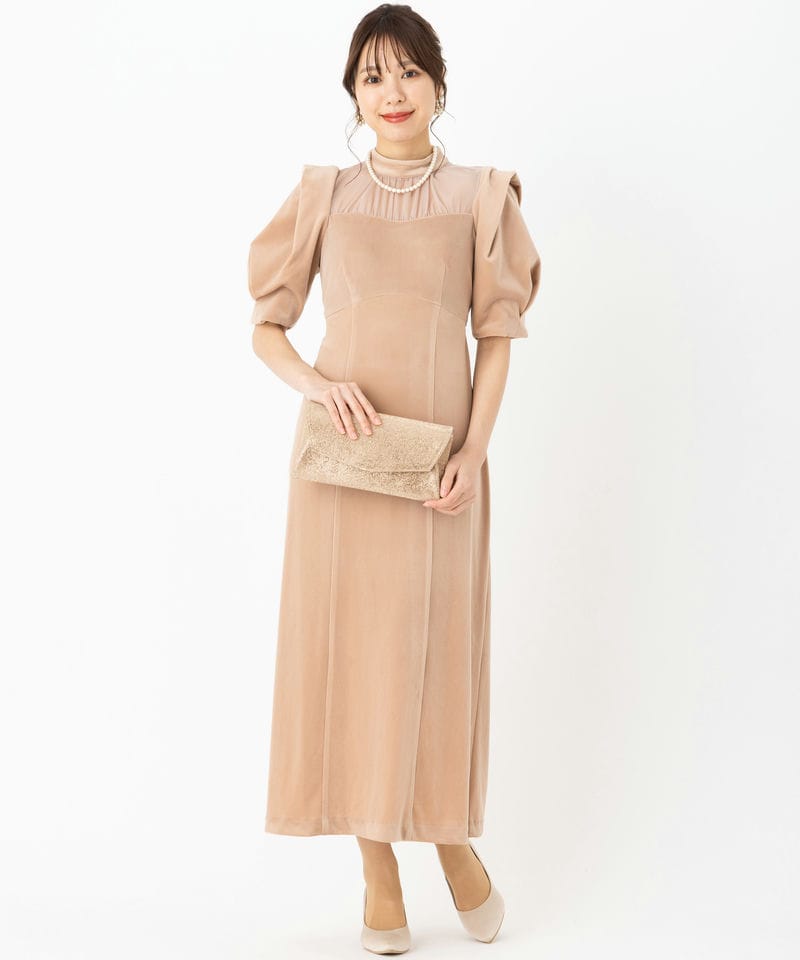 LilyBrown リリーブラウン シアーネックベロアドレス ベージュ系