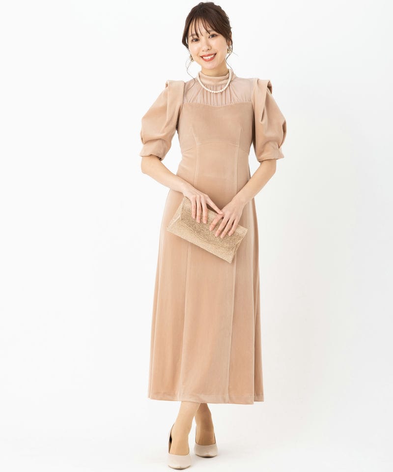 LilyBrown リリーブラウン シアーネックベロアドレス ベージュ系