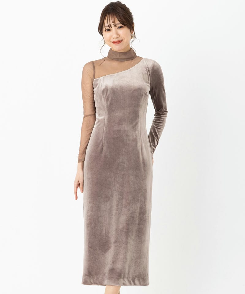 anuans アニュアンス シアーコンビタイトドレス ブラウン系 | 結婚式