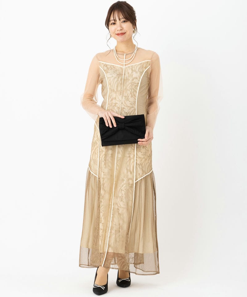 LAGUNAMOON ラグナムーン LADYブロッキングレースドレス ベージュ系