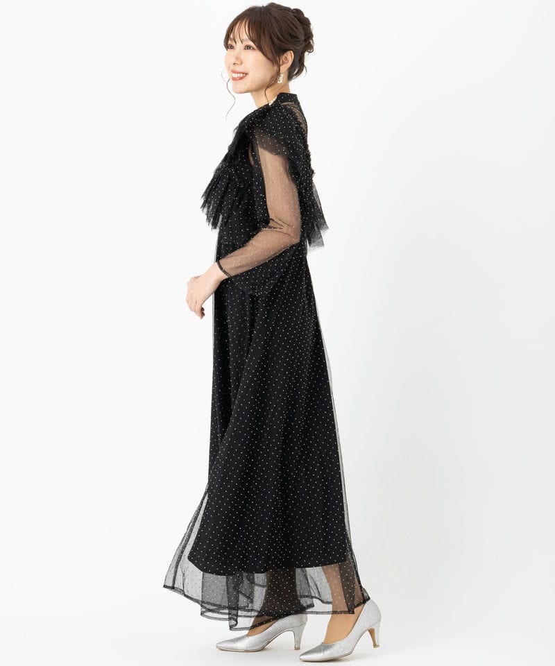 Leja レジャ ドットストーンギャザーチュールAラインドレス ブラック系