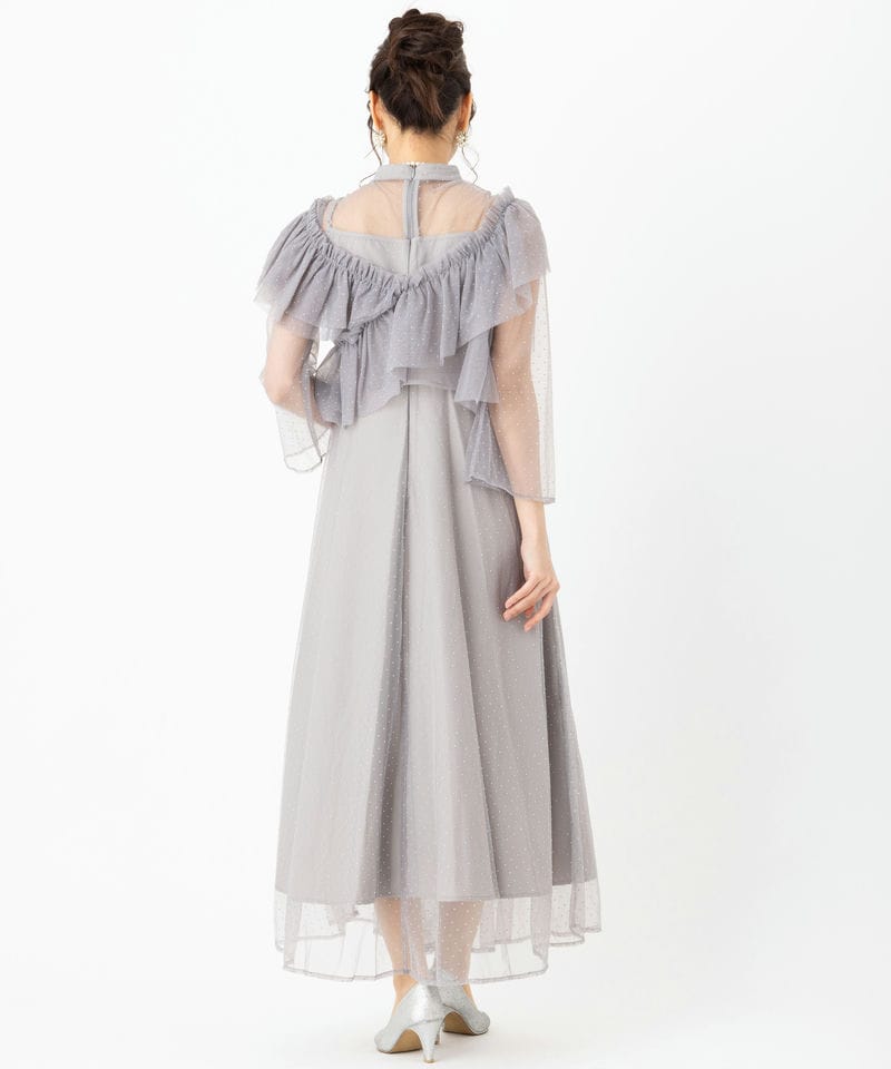 Leja レジャ ドットストーンギャザーチュールAラインドレス グレー系