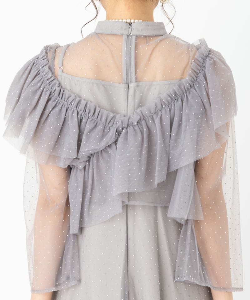 Leja レジャ ドットストーンギャザーチュールAラインドレス グレー系