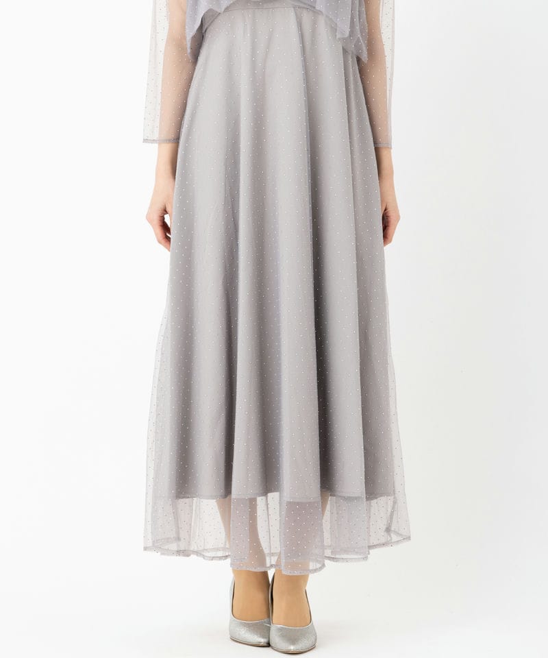 Leja レジャ ドットストーンギャザーチュールAラインドレス グレー系