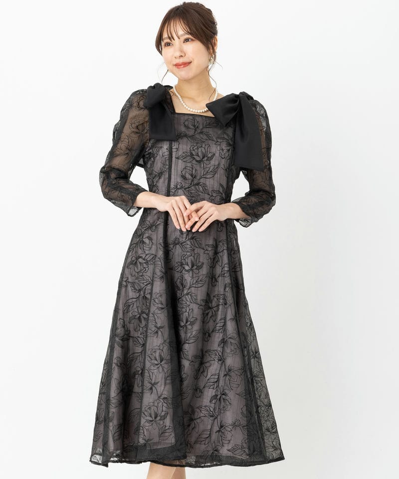 WILLSELECTION ウィルセレクション フラワー刺繍肩リボンドレス