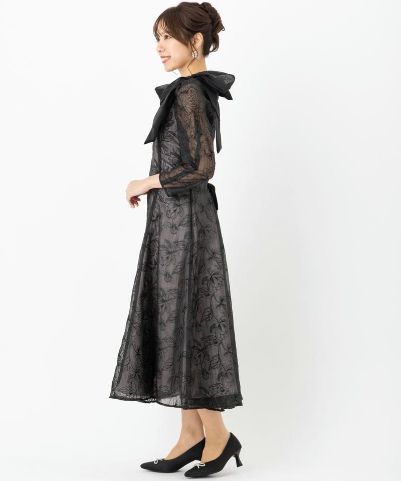 WILLSELECTION ウィルセレクション フラワー刺繍肩リボンドレス