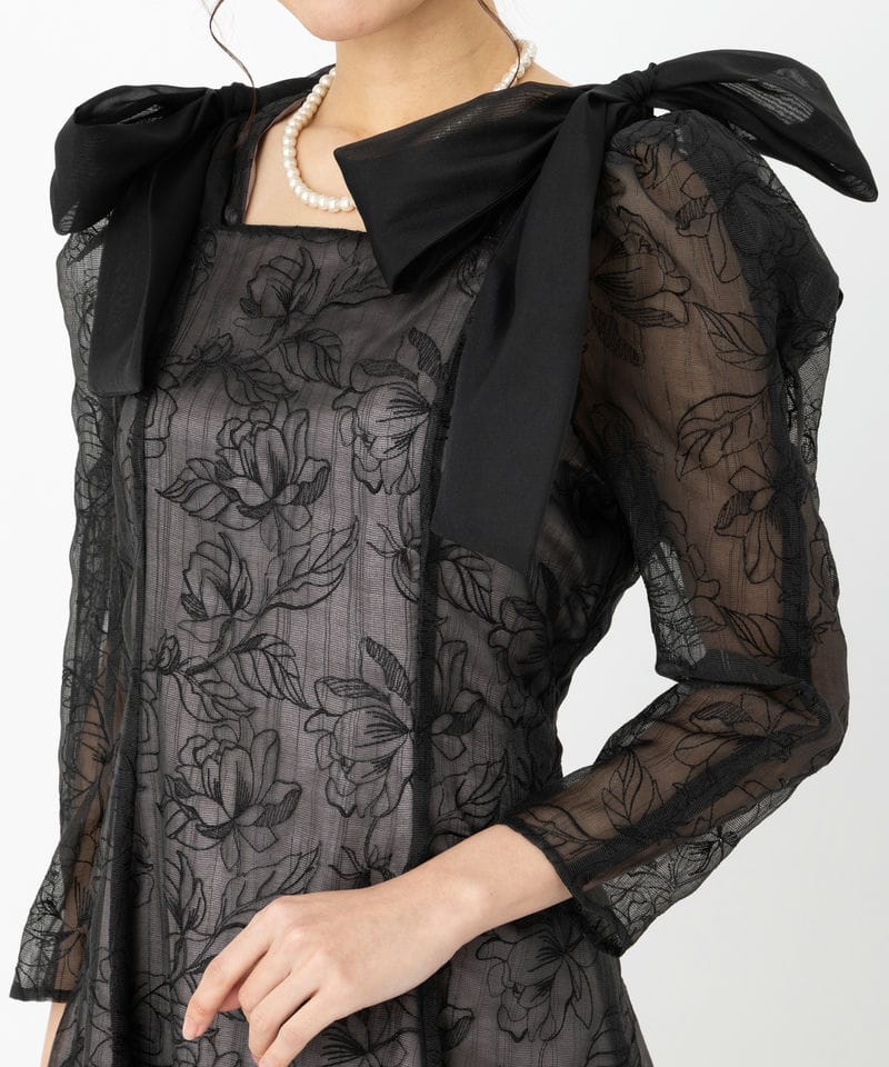 WILLSELECTION ウィルセレクション フラワー刺繍肩リボンドレス