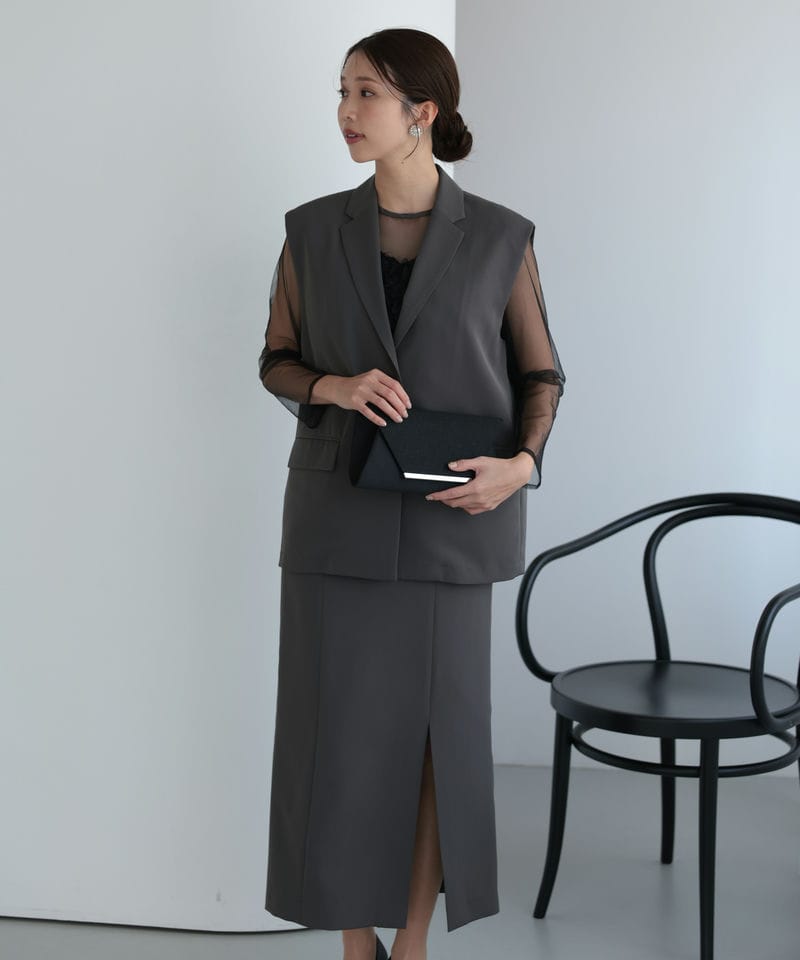 any SiS 【スーツ3点SET】ダブルクロスノーカラージャケット&ワイド