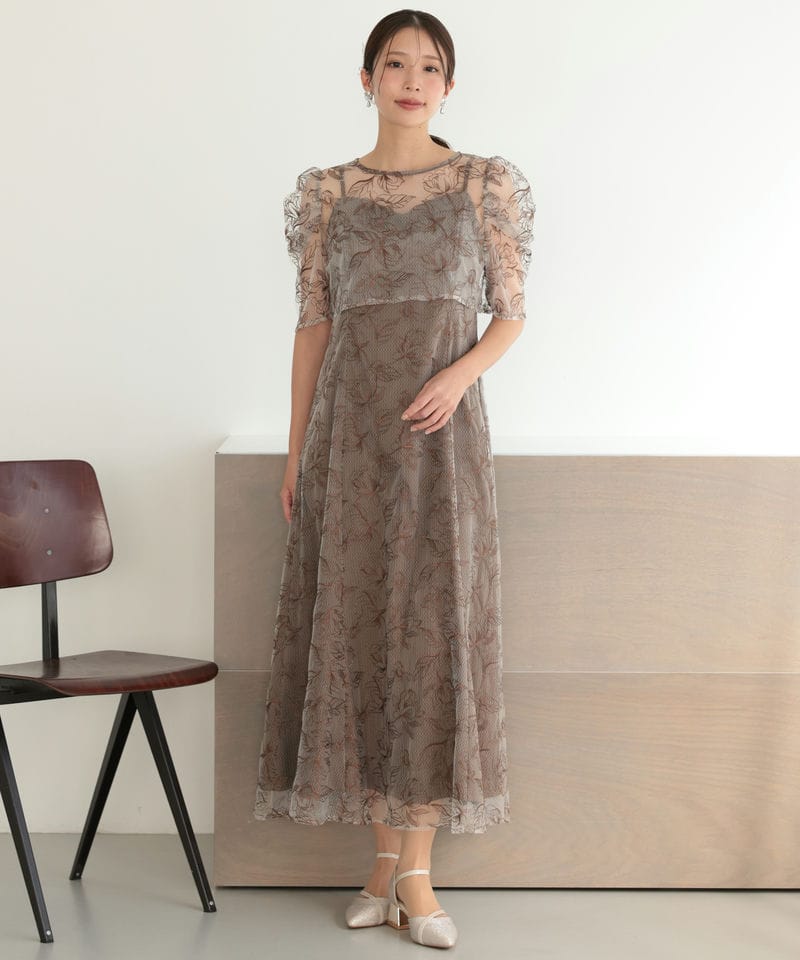 定価1.7万円✨️et.UNiVERドレス シアー フリル ブラウン 3way Select Shop シアーレースボレロセットアップドレス ブラウン系 | 結婚